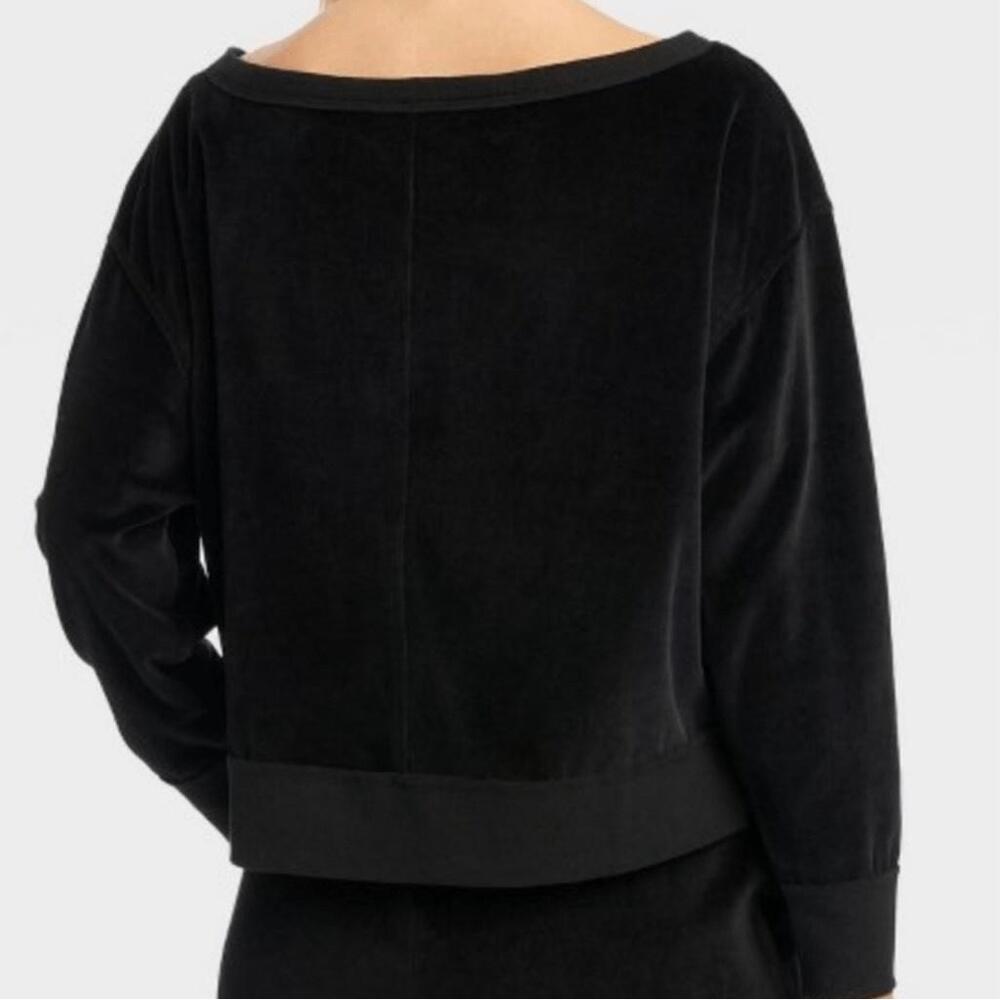JoyLab Sweatshirt Women‎ Black Velour Off-Shoulder Luxe Cozy Size M - Picture 4 of 4